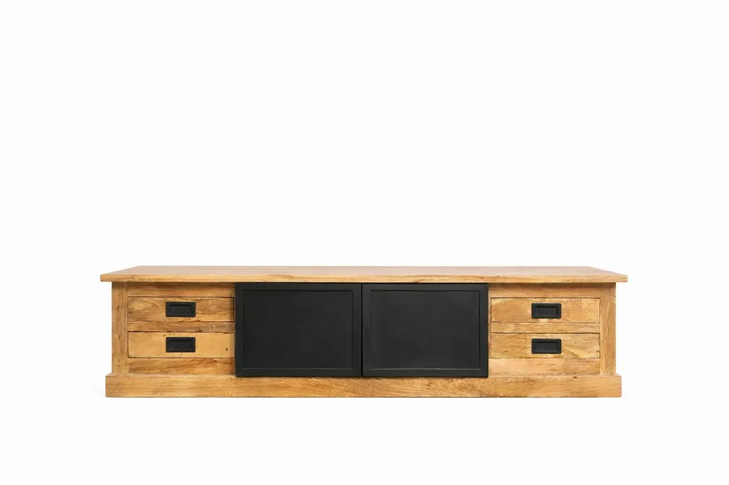 Meuble tv manguier massif porte metal 200cm